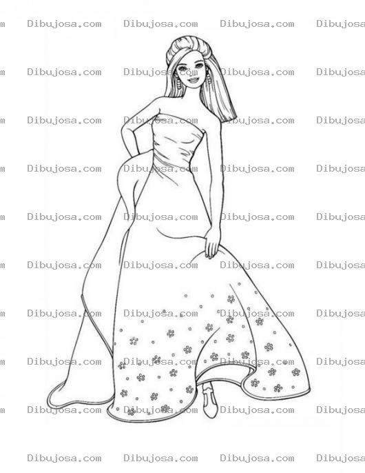 Dibujo para colorear Barbie con vestido de floresitS