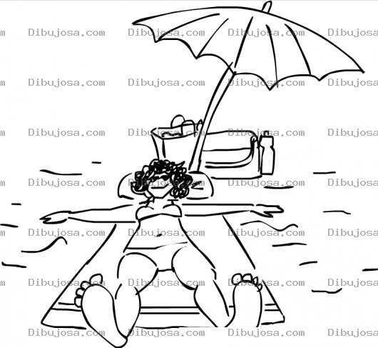 Dibujo para colorear Dibujo De Mujer Acostada En La Playa Tomando El Sol Para Pintar Y Colorear