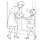 Dibujo para colorear Dibujo De Mama Dando Un Regalo A Su Hija Para Pintar Y Colorear