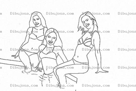 Dibujo para colorear Chicas En Piscina Para Pintar Y Colorear Dibujo De Tres Mujeres En Una Picina