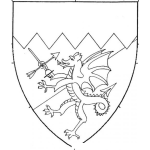 Dibujo para colorear Dibujo De Escudo Medieval Con Un Dragon Que Tiene Una Espada Y Una Flecha Para Pintar Y Colorear