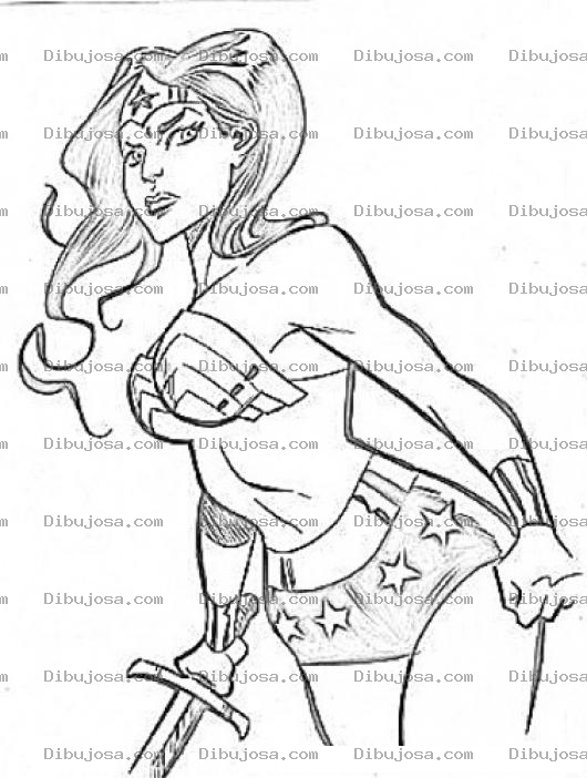 Dibujo para colorear Mujer Maravilla Con Espada Para Pintar Y Colorear