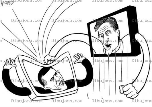 Dibujo para colorear Obama Y Romney Peleando En Television Para Colorear