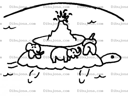 Dibujo para colorear Dibujo De Tortuga Gigante Nadando Con Elefantes En El Caparazon Para Pintar Y Colorear