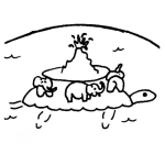 Dibujo para colorear Dibujo De Tortuga Gigante Nadando Con Elefantes En El Caparazon Para Pintar Y Colorear