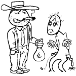 Dibujo para colorear Dibujo De Cobrador Extorsionador Sacandole Hasta El Ultimo Centavo A Un Pobre Hombre Para Pintar Y Colorear