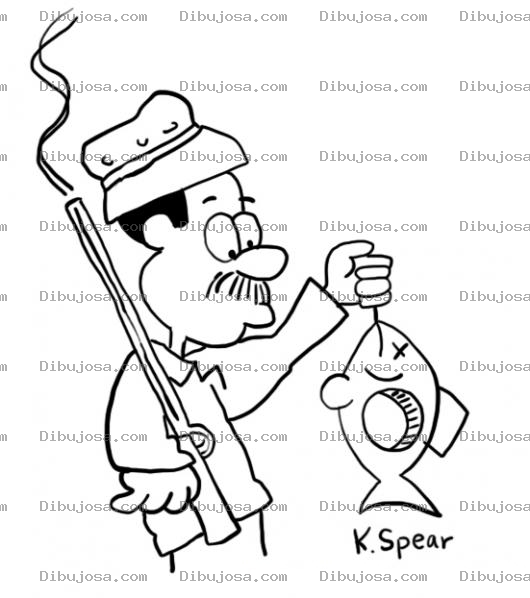Dibujo para colorear Pescador Con Escopeta Para Pintar Y Colorear Pescado Perforado
