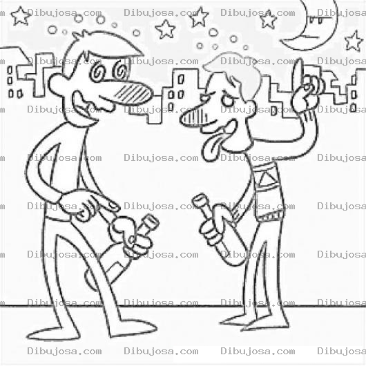 Dibujo para colorear Borrachos Nocturnos Dibujo De Dos Bolos En La Noche Para Pintar Y Colorear Amigos Alcoholicos Ebrios Tomando Licor