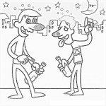Dibujo para colorear Borrachos Nocturnos Dibujo De Dos Bolos En La Noche Para Pintar Y Colorear Amigos Alcoholicos Ebrios Tomando Licor