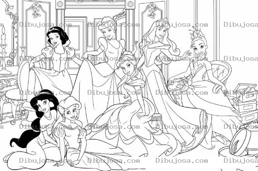 Dibujo para colorear Dibujo De Todas Las Princesas Juntas Para Pintar Y Colorear Princesitas