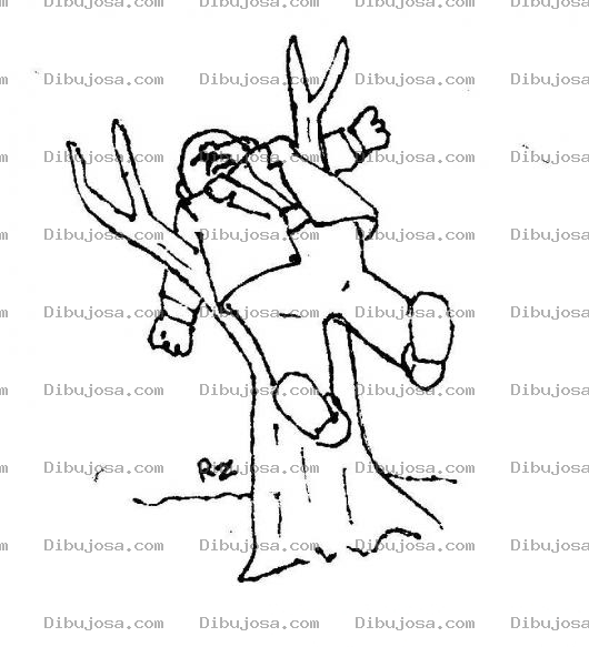 Dibujo para colorear Hombre Trabado En Un Arbol Para Pintar Y Colorear