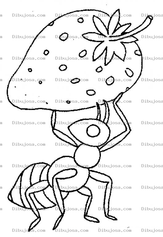 Dibujo para colorear Dibujo De Una Hormiga Cargando Una Fresa Para Pintar Y Colorear