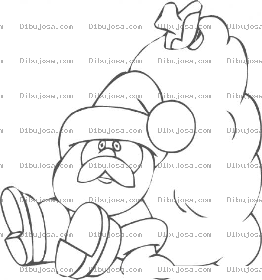 Dibujo para colorear Dibujo De Santaclaus Cansado Tirado En El Suelo Con Una Gran Bolsa De Regalos