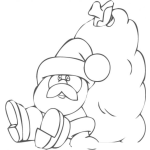 Dibujo para colorear Dibujo De Santaclaus Cansado Tirado En El Suelo Con Una Gran Bolsa De Regalos