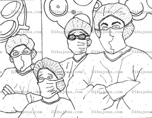 Dibujo para colorear Equipo De Cirujanos Para Pintar Y Colorear Medicos En Sala De Cirugias