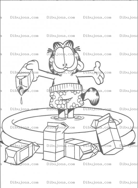 Dibujo para colorear colorear a garfield en piscina de leche