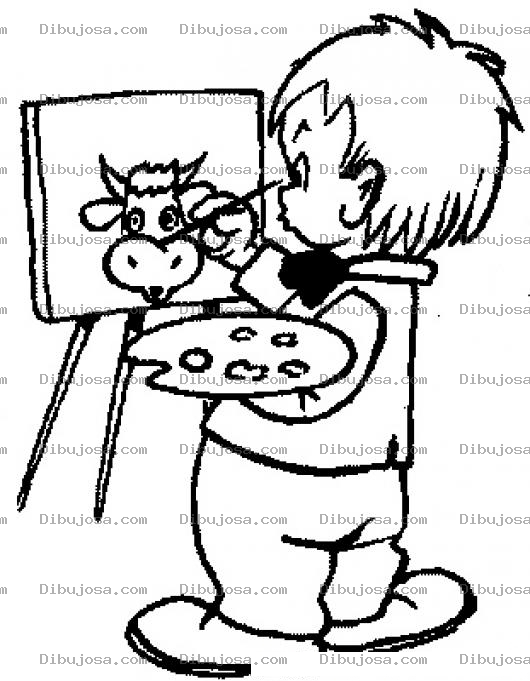 Dibujo para colorear Dibujo De Nino Pintor Pintando Una Vaca Al Oleo Para Pintar Y Colorear