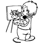 Dibujo para colorear Dibujo De Nino Pintor Pintando Una Vaca Al Oleo Para Pintar Y Colorear