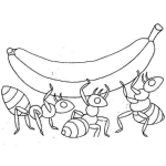 Dibujo para colorear Dibujo De 3 Hormigas Cargando Un Banano Para Pintar Y Colorear