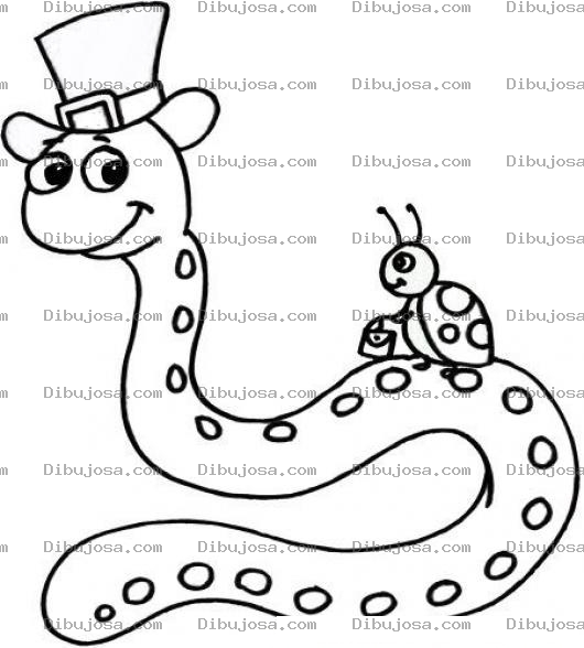 Dibujo para colorear Dibujo De Una Culebra Con Sobrero Y Una Mariquita Para Pintar Y Colorear