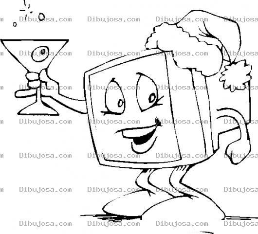 Dibujo para colorear Computadora Con Sombrero De Navidad Para Pintar Y Colorear