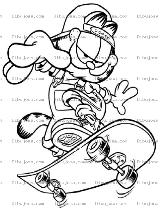 Dibujo para colorear Colorear a Garfield en Patineta
