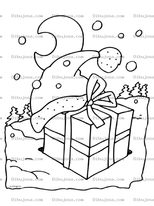 Dibujo para colorear Regalo Con Gorro De Santaclaus Para Colorear