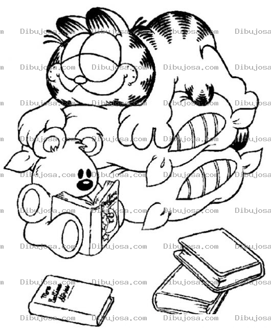Dibujo para colorear Colorear a Garfield sobre almohadas