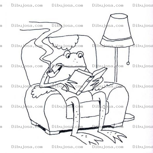 Dibujo para colorear Colorear Rana Fumando Una Pipa Y Leyendo Un Libro En Un Sofa Para Pintar Y Colorear Papa Sapo