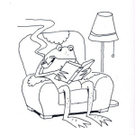 Dibujo para colorear Colorear Rana Fumando Una Pipa Y Leyendo Un Libro En Un Sofa Para Pintar Y Colorear Papa Sapo