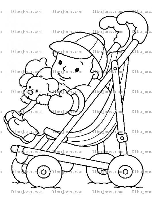 Dibujo para colorear Dibujo De Bebe En Carruaje Con Un Perrito Para Pintar Y Colorear