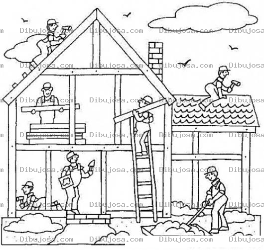 Dibujo para colorear Dibujo De Albaniles Construyendo Una Casa Para Pintar Y Colorear Obra Gris