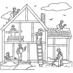 Dibujo para colorear Dibujo De Albaniles Construyendo Una Casa Para Pintar Y Colorear Obra Gris