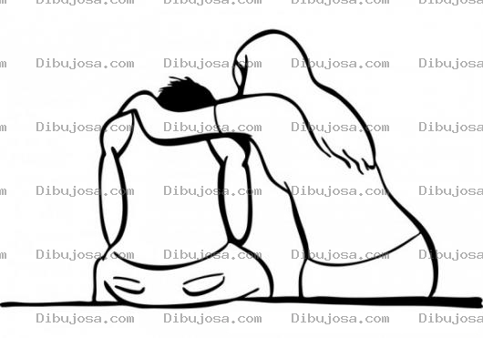 Dibujo para colorear Dibujo De Hombre Triste Y Deprimido Consolado Por Su Novia Para Pintar Y Colorear