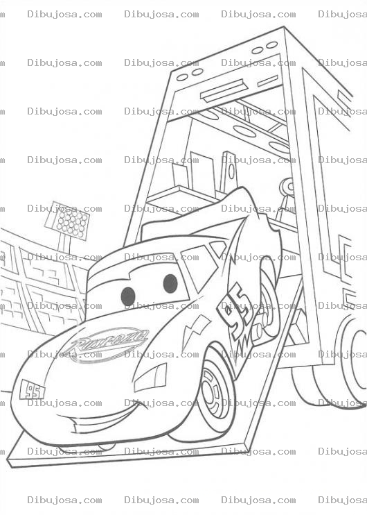 Dibujo para colorear Carro rojo bajando del trailer