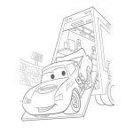 Dibujo para colorear Carro rojo bajando del trailer