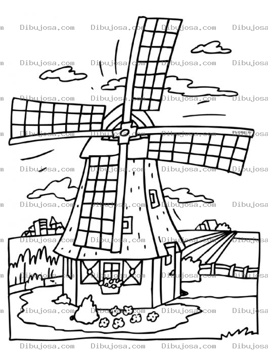 Dibujo para colorear Dibujo De Un Molino De Viento Para Colorear