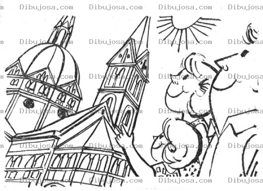 Dibujo para colorear Dibujo De Familia Paseando Por Europa Para Pintar Y Colorear