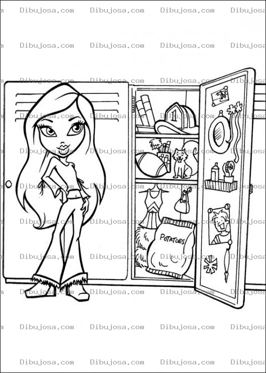 Dibujo para colorear Dibujo De Chica Bratz Con Su Locker Abierto Para Pintar Y Colorear