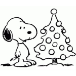 Dibujo para colorear Dibujo De Snoopy Frente Al Arbol De Navidad Para Pintar Y Colorear