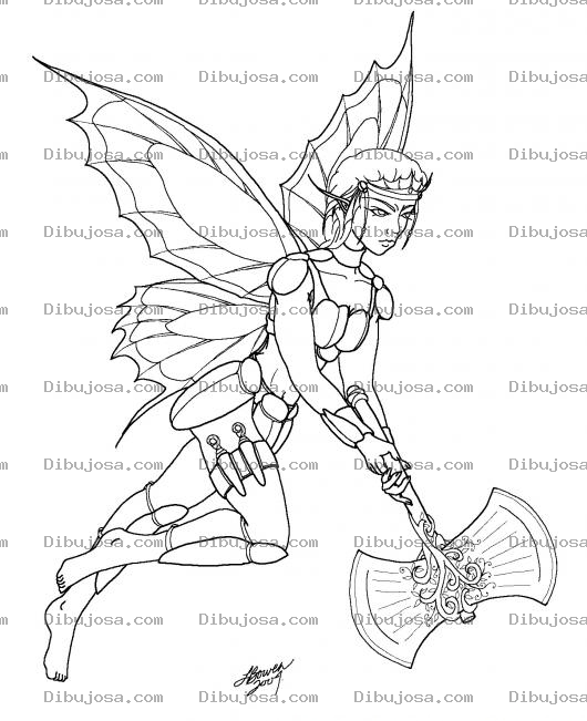 Dibujo para colorear Dibujo De Un Hada Con Hacha Para Colorear
