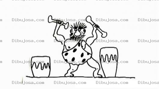 Dibujo para colorear Cavernicola Con Tambores Para Pintar Y Colorear