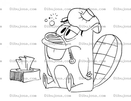 Dibujo para colorear Dibujo De Castor Resfriado Y Enfermo Con Gripe Dolor De Cabeza Y Temperatura Para Pintar Y Colorear