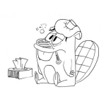 Dibujo para colorear Dibujo De Castor Resfriado Y Enfermo Con Gripe Dolor De Cabeza Y Temperatura Para Pintar Y Colorear