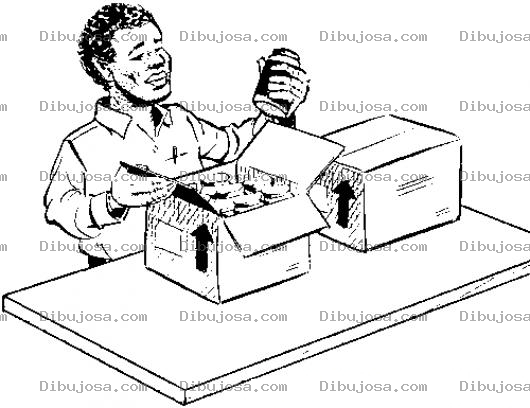 Dibujo para colorear Dibujo De Negrito Farmaceutico Para Pintar Y Colorear A Un Empacador Moreno Acomodando Frascos De Medicina En Cajas De Carton