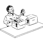 Dibujo para colorear Dibujo De Negrito Farmaceutico Para Pintar Y Colorear A Un Empacador Moreno Acomodando Frascos De Medicina En Cajas De Carton