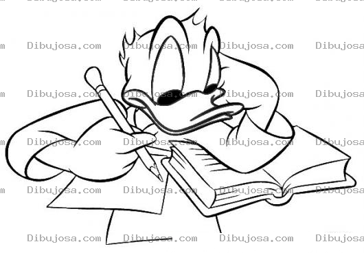 Dibujo para colorear Pato Donald Estudiando Para Pintar Y Colorear