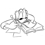 Dibujo para colorear Pato Donald Estudiando Para Pintar Y Colorear