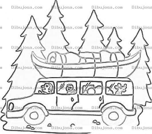Dibujo para colorear Dibujo De Bus En El Bosque Para Pintar Y Colorear