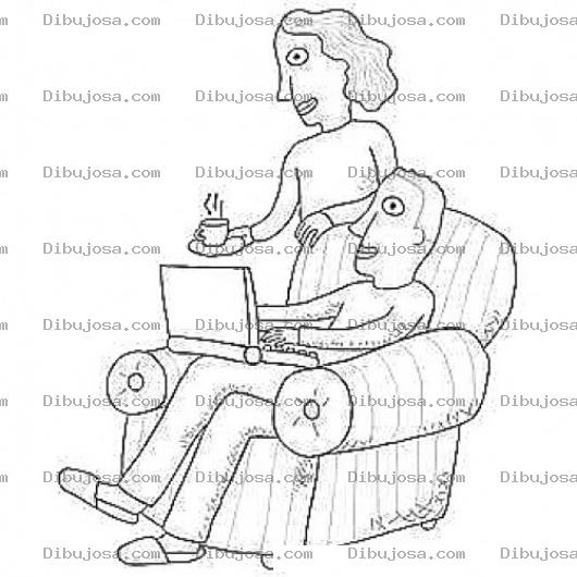 Dibujo para colorear Dibujo De Papa Con Laptop Trabajando En El Sofa Y Mama Dandole Cafe Para Pintar Y Colorear